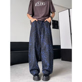 Threebooy Y2K Fashion Blue Leopard Straight Baggy Jeans Pants For Men Clothes Wide Leg Long Trousers